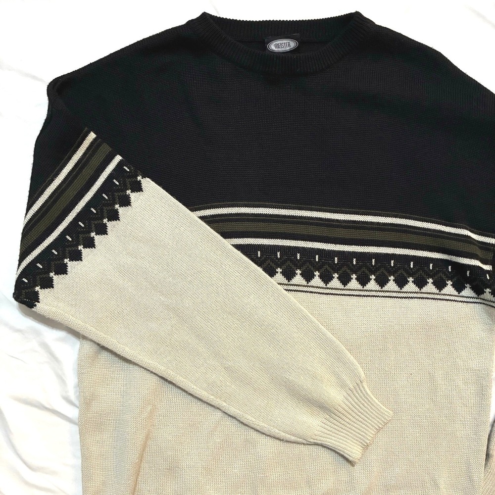 Vintage Meister Nordic Knit Wool Blend Colorblock Geometric Sweater Mens Large